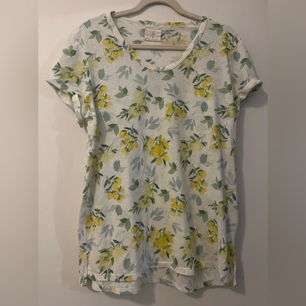 T.La Yellow and Green Floral Short Sleeve Tee Anthropologie